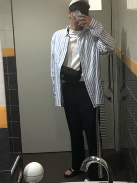 「BEAMS（ビームス）のBEAMS / BEAMS刺繍ロゴキャップ（キャップ、ベージュ系）」を使った、りょーたさん（メンズ・181cm）の秋コーディネート