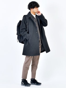 「niko and...（ニコアンド）のアイテム（ステンカラーコート）」を使った、MoriCさん（メンズ・181cm）の冬コーディネート