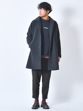 「niko and...（ニコアンド）のアイテム（ステンカラーコート）」を使った、MoriCさん（メンズ・181cm）の冬コーディネート