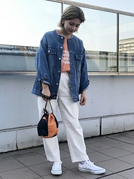 「Gジャン」｜「アイテム（ノーカラージャケット）」を使った、カーンさん（レディース・158cm）の春コーディネート