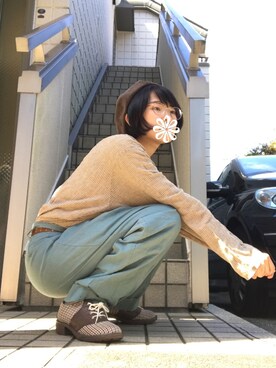 「ゆるゆる」｜「アイテム（ハンチング/ベレー帽）」を使った、RiOさん（レディース・157cm）の秋コーディネート