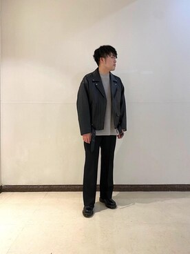 「MONKEY TIME（モンキータイム）のアイテム（ライダースジャケット）」を使った、arisawa shunyaさん（メンズ・173cm）の秋コーディネート