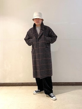 「MONKEY TIME（モンキータイム）のアイテム（チェスターコート）」を使った、arisawa shunyaさん（メンズ・173cm）の冬コーディネート