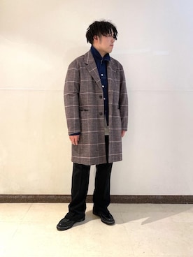 「MONKEY TIME（モンキータイム）のアイテム（チェスターコート）」を使った、arisawa shunyaさん（メンズ・173cm）の冬コーディネート
