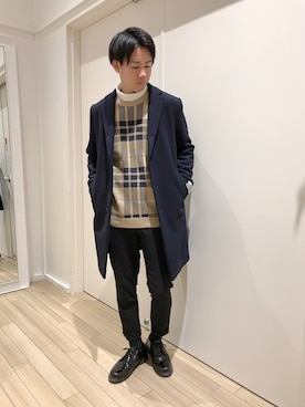 「RAGEBLUE（レイジブルー）のアイテム（チェスターコート）」を使った、大良【RAGEBLUE橿原】さん（メンズ・172cm）の秋コーディネート