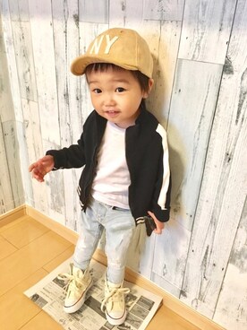 「2歳3ヶ月」｜「アイテム（パーカー）」を使った、Ritoさん（キッズ・90cm）の秋コーディネート
