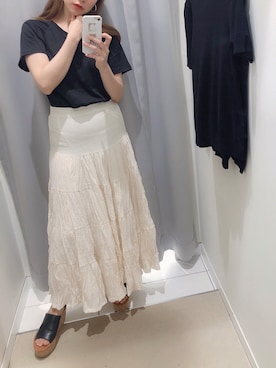 「ISOOK（アイスー）のアイテム（スカート）」を使った、やよさん（レディース・158cm）の夏コーディネート