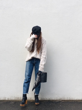 「MOUSSY（マウジー）のWOODEN HEEL BOOTS（ブーツ）」を使った、AYAさん（レディース・156cm）の冬コーディネート