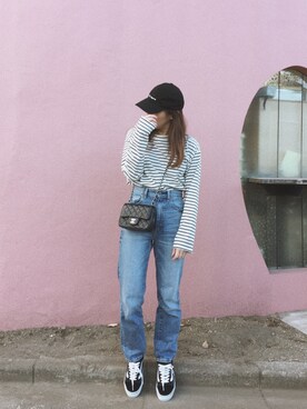 「ハイウエストストレートジーンズ」｜AYAさん（レディース・157cm）の冬コーディネート