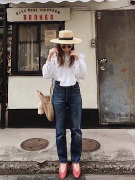 「ハイウエストストレートジーンズ」｜AYAさん（レディース・157cm）の春コーディネート