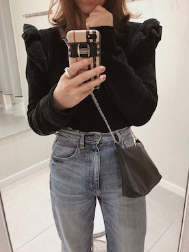 「ハイウエストストレートジーンズ」｜「アイテム（財布/小物）」を使った、AYAさん（レディース・157cm）の冬コーディネート