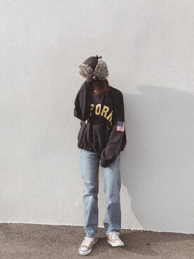 「ハイウエストストレートジーンズ」｜「アイテム（その他）」を使った、AYAさん（レディース・157cm）の冬コーディネート