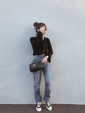 「ハイウエストストレートジーンズ」｜「アイテム（その他）」を使った、AYAさん（レディース・157cm）の冬コーディネート