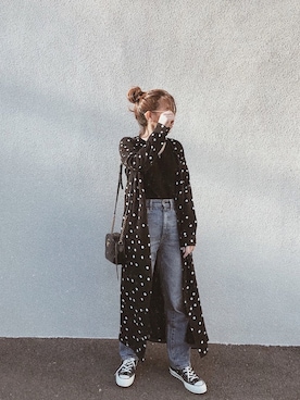 「ハイウエストストレートジーンズ」｜「アイテム（ワンピース/ドレス）」を使った、AYAさん（レディース・157cm）の冬コーディネート