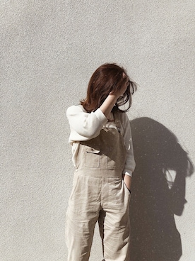 「ワッフルクルーネックＴ」｜「アイテム（オールインワン・サロペット）」を使った、AYAさん（レディース・157cm）の冬コーディネート