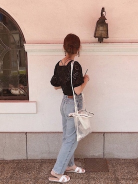 「MOUSSY（マウジー）のMV JW Tapered（デニムパンツ）」を使った、AYAさん（レディース・158cm）の夏コーディネート