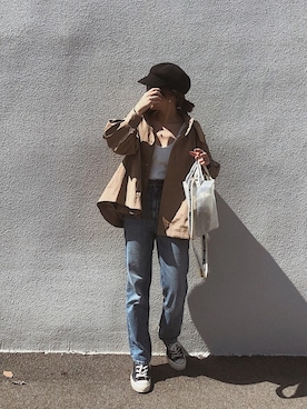 「ハイウエストストレートジーンズ」｜「アイテム（キャスケット）」を使った、AYAさん（レディース・158cm）の秋コーディネート