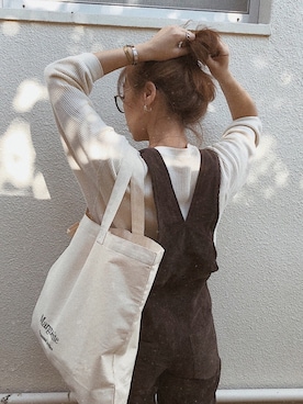 「ワッフルクルーネックＴ」｜「アイテム（オールインワン・サロペット）」を使った、AYAさん（レディース・158cm）の秋コーディネート