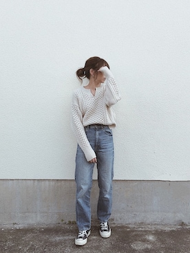 「ハイウエストストレートジーンズ」｜「アイテム（その他）」を使った、AYAさん（レディース・158cm）の秋コーディネート