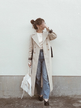 「ハイウエストストレートジーンズ」｜「アイテム（トレンチコート）」を使った、AYAさん（レディース・158cm）の秋コーディネート