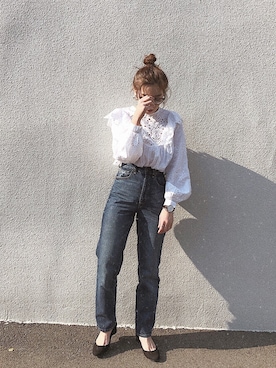 「ハイウエストストレートジーンズ」｜AYAさん（レディース・158cm）の春コーディネート