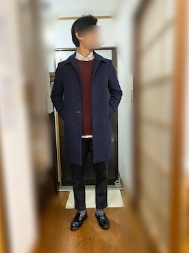 「STUDIOUS（ステュディオス）のアイテム（ステンカラーコート）」を使った、りくさん（メンズ・170cm）の冬コーディネート