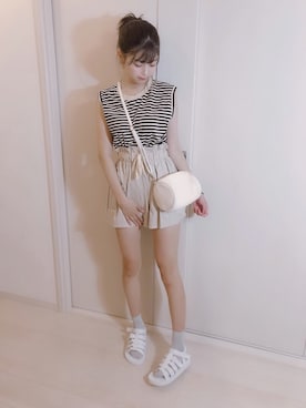 「GRL（グレイル）のアイテム（トップス、ブラウン系）」を使った、natsumiさん（レディース・161cm）の夏コーディネート