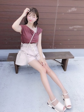 「GRL（グレイル）のワンショルダートップス（Tシャツ/カットソー、ブラウン系）」を使った、natsumiさん（レディース・161cm）の夏コーディネート