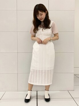「one after another NICE CLAUP（ワンアフターアナザーナイスクラップ）のアイテム（ジャンパースカート）」を使った、ゆうかさん（レディース・155cm）の夏コーディネート