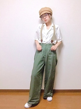 キャスケットを使った 麦わら帽子 の人気ファッションコーディネート 髪型 ミディアムヘアー Wear