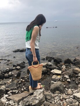 「BEAMS（ビームス）のアイテム（かごバッグ）」を使った、ピカキンさん（レディース・160cm）の夏コーディネート