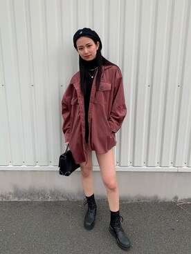 Rin Atsumi使用「MOUSSY（RUBBER TOE LACE UP BOOTS）」的時尚穿搭