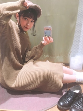 「earth music&ecology（アースミュージックアンドエコロジー）の・スリットニットワンピース ●（ワンピース、イエロー系）」を使った、Asukaさん（レディース・154cm）の秋コーディネート