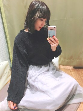 「earth music&ecology（アースミュージックアンドエコロジー）の・ボア×チュールドッキングワンピース ●（ワンピース、ブラック系）」を使った、Asukaさん（レディース・154cm）の秋コーディネート