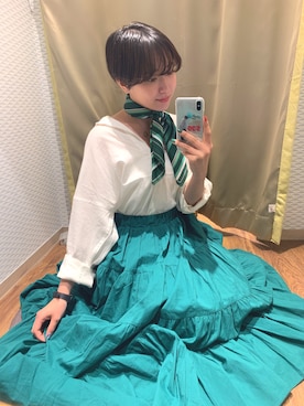 「earth music&ecology（アースミュージックアンドエコロジー）のミントリネンブレンドシャツ ●（シャツ/ブラウス、ホワイト系）」を使った、Asukaさん（レディース・154cm）の春コーディネート