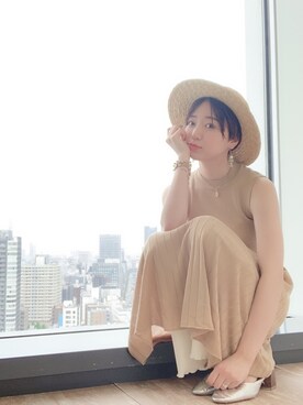 「earth music&ecology（アースミュージックアンドエコロジー）の・リブニットワンピース ●（ワンピース、ベージュ系）」を使った、Asukaさん（レディース・154cm）の春コーディネート