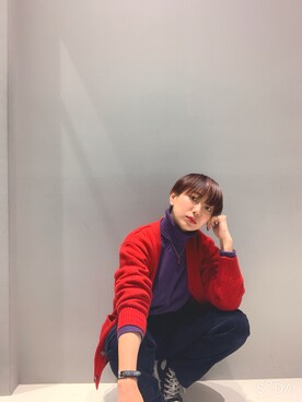 「CRAFT STANDARD BOUTIQUE（クラフトスタンダードブティック）のLOOSE TURTLE NECK KNIT/タートルネックニットプルオーバー☆〇（ニット/セーター、パープル系）」を使った、Asukaさん（レディース・154cm）の冬コーディネート