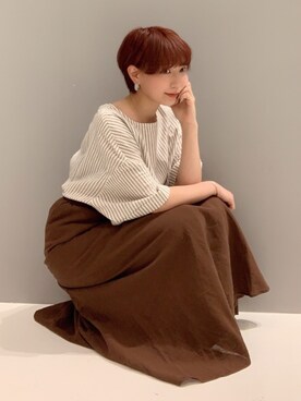 「CRAFT STANDARD BOUTIQUE（クラフトスタンダードブティック）のバックボタンスクエアブラウス●（シャツ/ブラウス、その他）」を使った、Asukaさん（レディース・154cm）の夏コーディネート