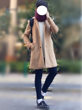 「ロングニット」｜「アイテム（ステンカラーコート）」を使った、たちさん（メンズ・177cm）の冬コーディネート