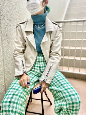 「GUコーデ」｜「アイテム（ライダースジャケット）」を使った、hanさん（レディース・165cm）の秋コーディネート
