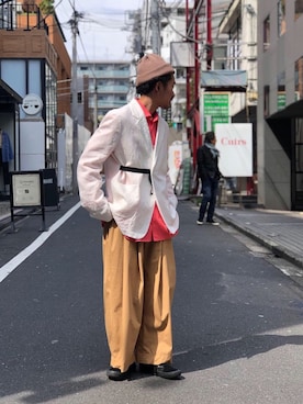 「SUNSEA（サンシー）のアイテム（ジャケット/アウター）」を使った、よっしーさん（メンズ・168cm）の春コーディネート