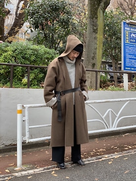 「SUNSEA（サンシー）のアイテム（ジャケット/アウター）」を使った、よっしーさん（メンズ・168cm）の冬コーディネート