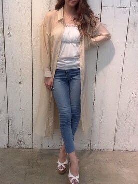 「シャツカーディガン」｜「アイテム（ワンピース/ドレス）」を使った、Delyle NOIR♡Rioさん（レディース・163cm）の春コーディネート