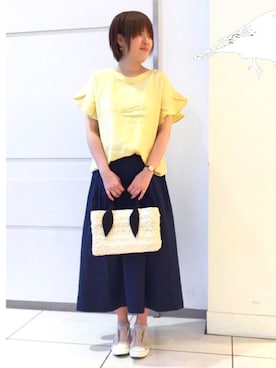 「フリルトップス」｜「アイテム（スリッポン）」を使った、ナツ☆さん（レディース・170cm）の春コーディネート