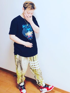 「アイテム（カーゴパンツ、イエロー系）」を使った、hiroさん（メンズ・170cm）の夏コーディネート