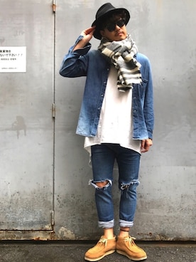 「ドラフトリーバイス」｜「アイテム（モカシン/デッキシューズ）」を使った、xxatsucxxさん（メンズ・178cm）の冬コーディネート
