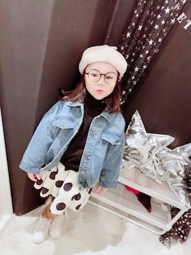 「水玉」｜「アイテム（ハンチング/ベレー帽）」を使った、☆ribbon☆さん（キッズ・110cm）の冬コーディネート