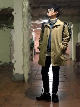 「no brand（ノーブランド）のアイテム（トレンチコート）」を使った、なべしさん（メンズ・168cm）の冬コーディネート