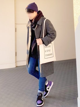 「no brand（ノーブランド）のアイテム（トレンチコート）」を使った、なべしさん（メンズ・168cm）の冬コーディネート