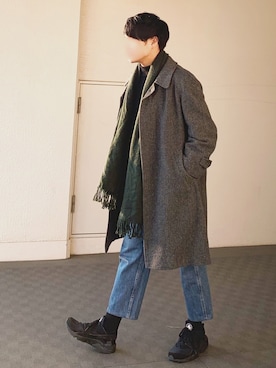 「no brand（ノーブランド）のアイテム（トレンチコート）」を使った、なべしさん（メンズ・168cm）の冬コーディネート